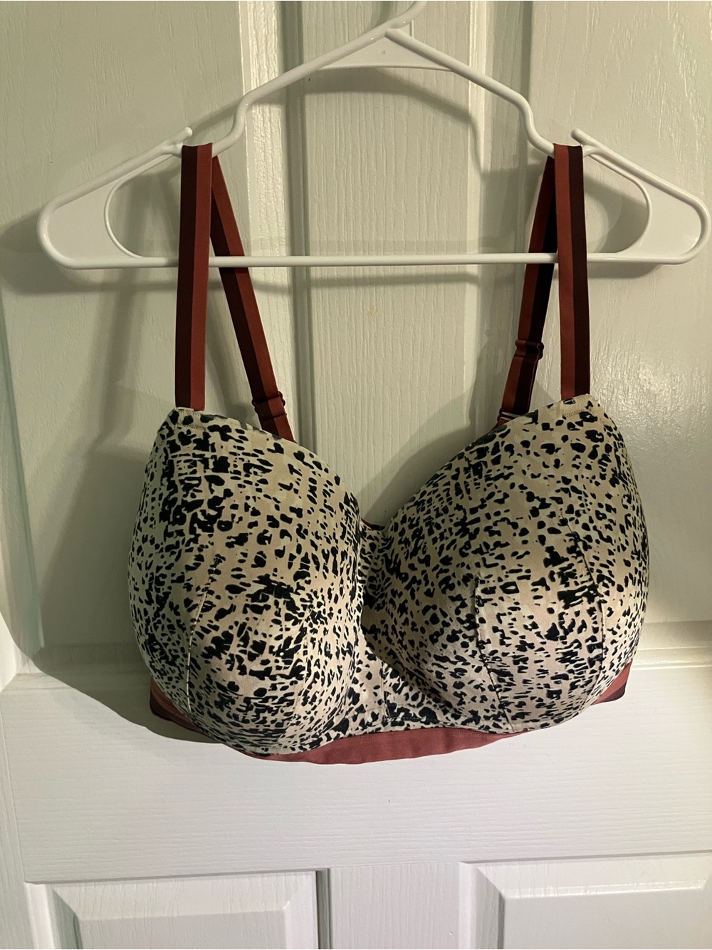 Cacique Beige and Black Animal Print Bra with Rust Straps